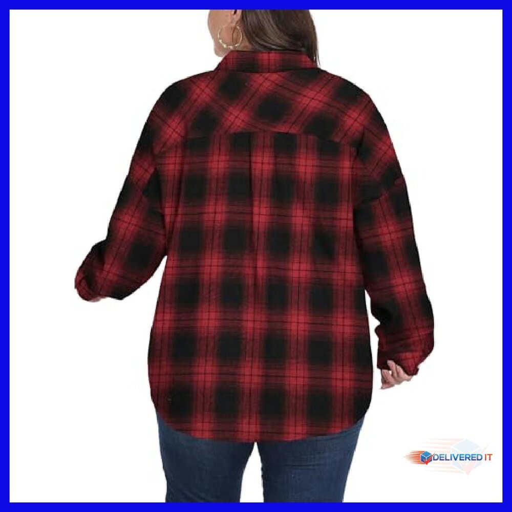 Plus Size Flannel Shacket Button Down Blouse Ligh… - image 5